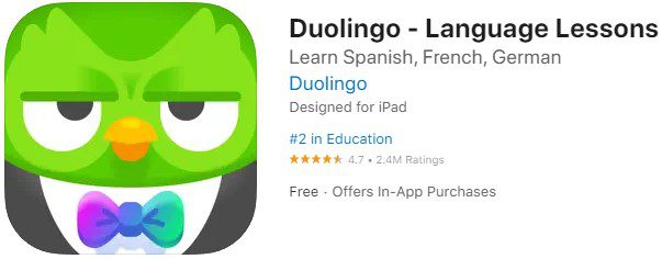 اپلیکیشن duolingo برای آیفون